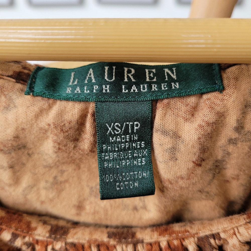 Lauren Ralph Lauren - Tanned Brown Patterned - Cotton Ruffle Shirt - Picture 5 of 5